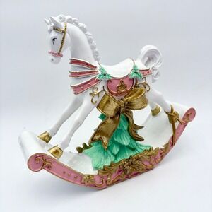 34th & Pine Rocking Horse Christmas Decor Figurine Pink White Gold Holiday